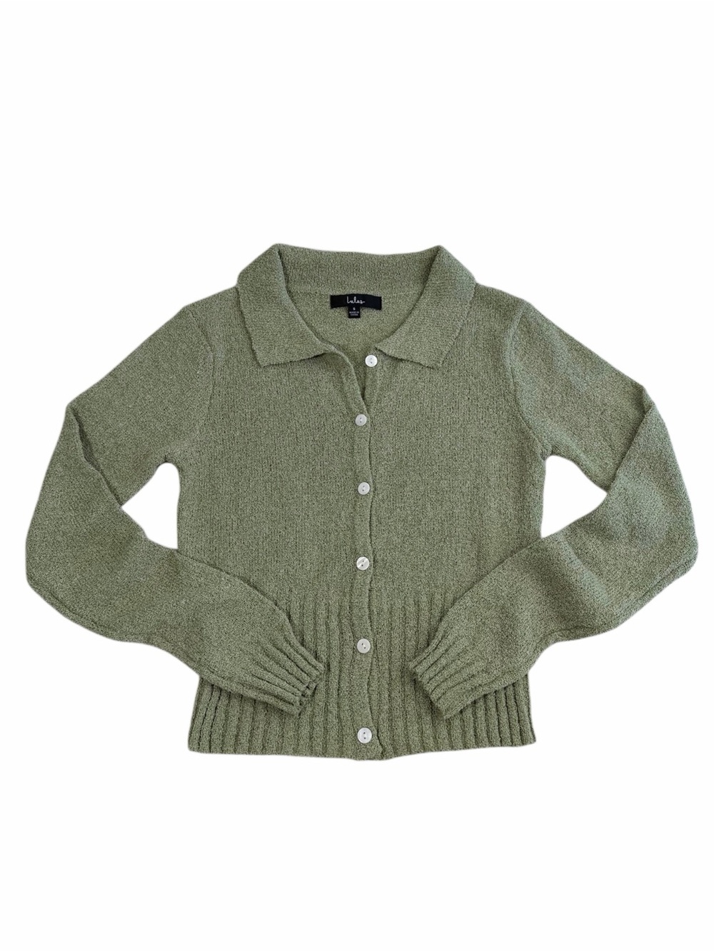 Lulus "Poised Comfort" Sage Green Collared Ribbed Cardigan Sweater Top